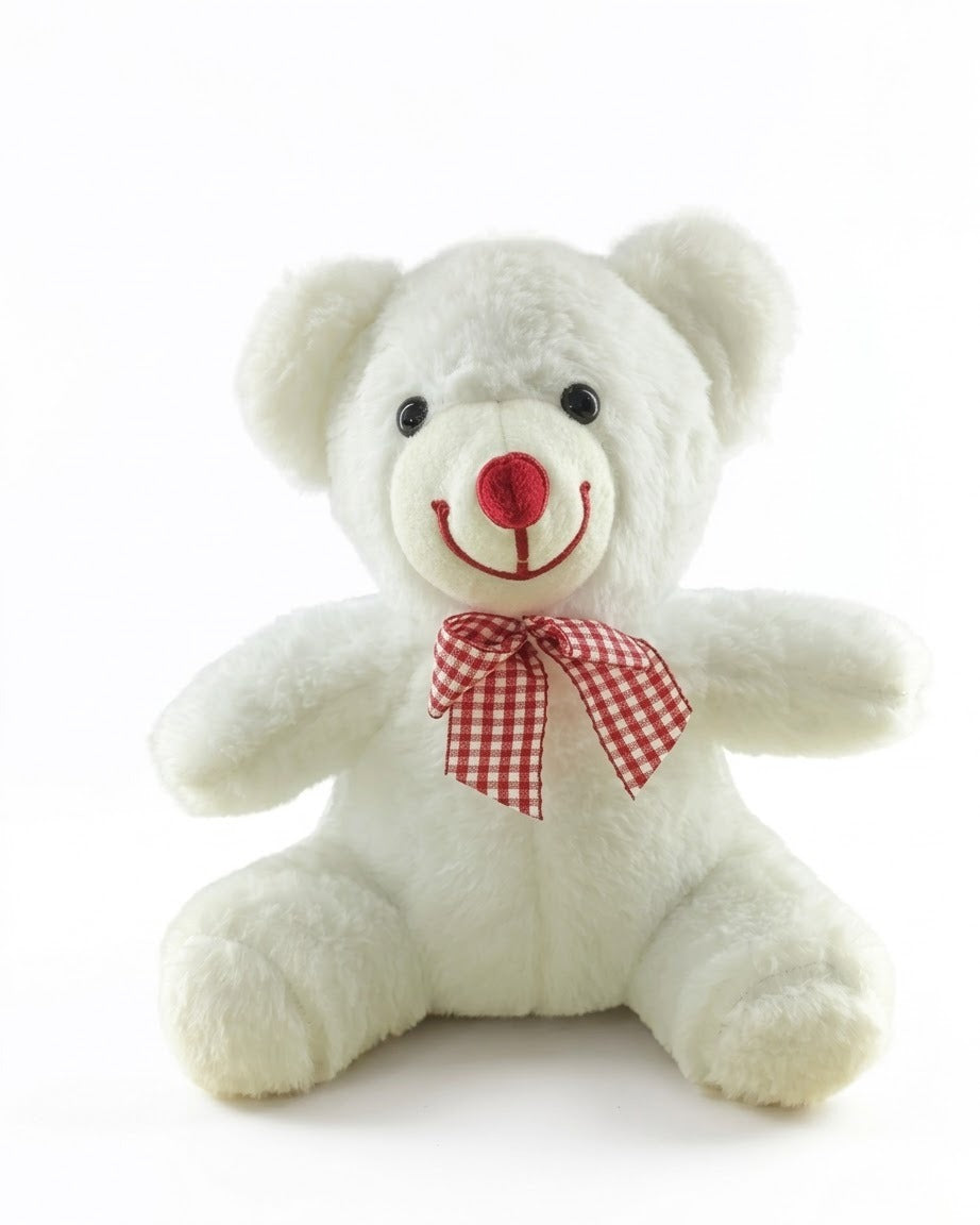 Beyaz fiyonklu peluş ayı